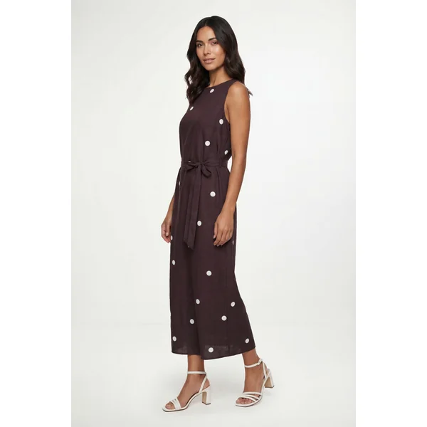 Robe Maxi D'été À Pois Avec Ceinture
