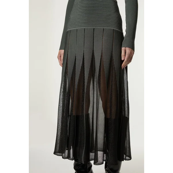 Robe Maxi en Maille Slinky à Encolure Scoop et Détails en Voile