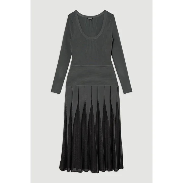 Robe Maxi en Maille Slinky à Encolure Scoop et Détails en Voile