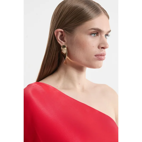 Robe maxi en satin tissé drapé d'une épaule