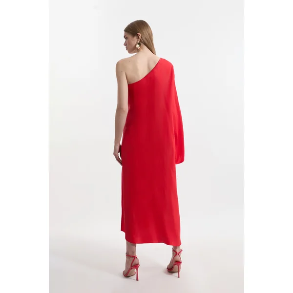 Robe maxi en satin tissé drapé d'une épaule