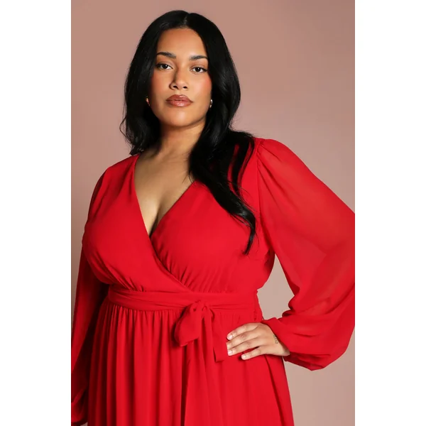 Robe Maxi Grande Taille À Encolure Cache-cœur En Georgette Plissée