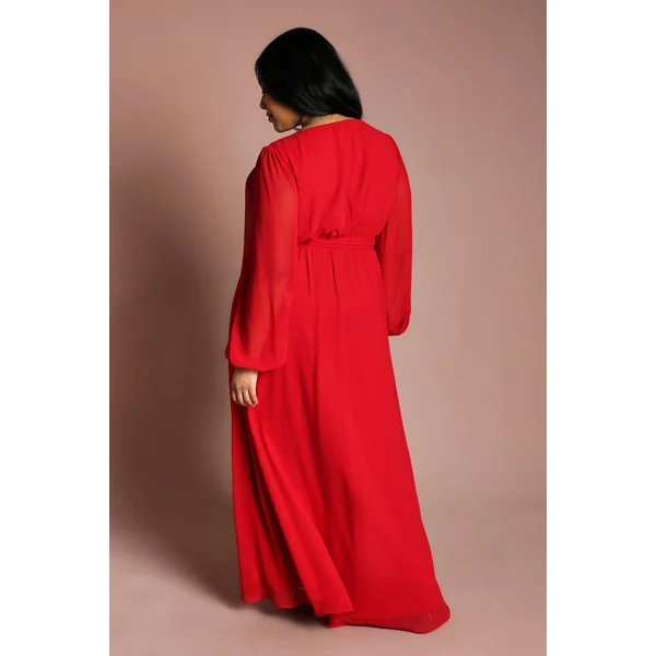 Robe Maxi Grande Taille À Encolure Cache-cœur En Georgette Plissée