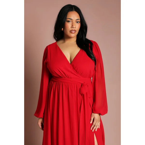 Robe Maxi Grande Taille À Encolure Cache-cœur En Georgette Plissée