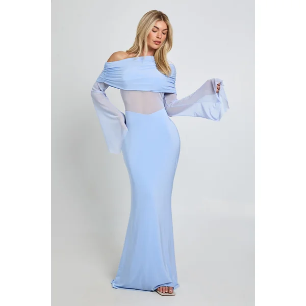Robe Maxi Moulante À Manche Unique Avec Détail En Mesh Plissé