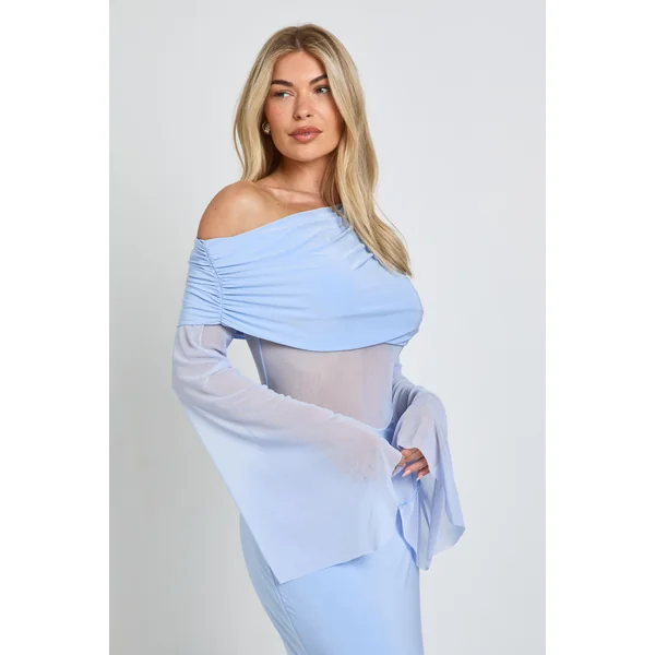 Robe Maxi Moulante À Manche Unique Avec Détail En Mesh Plissé