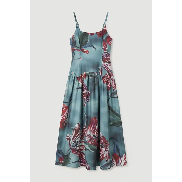 Robe Maxi à Taille Basse en Satin Épais à Imprimé Floral Photographique