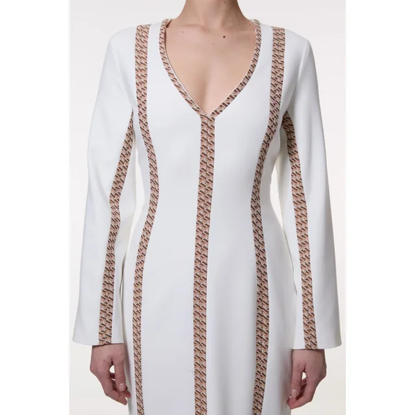 Robe midaxi stretch compacte à insert en jacquard et fente avant