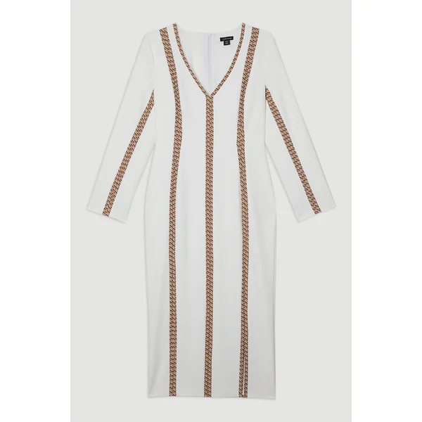 Robe midaxi stretch compacte à insert en jacquard et fente avant