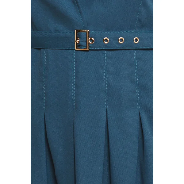 Robe Midi Ceinturée à Col en Crêpe