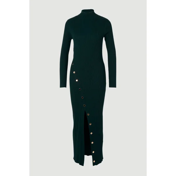 Robe Midi en Maille Mélange Viscose Taille Plus avec Détail Pressions et Fente