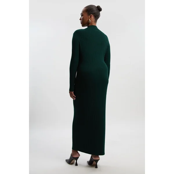 Robe Midi en Maille Mélange Viscose Taille Plus avec Détail Pressions et Fente