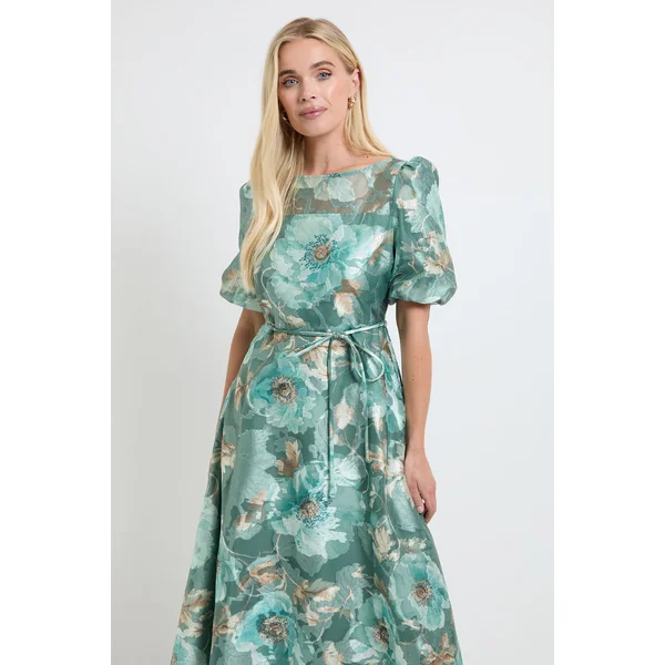Robe Midi En Organza Fleuri À Manches Bouffantes Petite