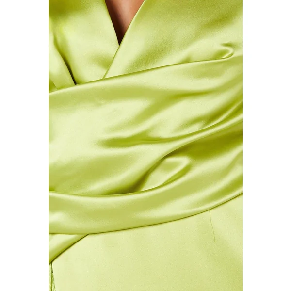 Robe Midi en Satin à Taille Nouée et Ourlet à Franges