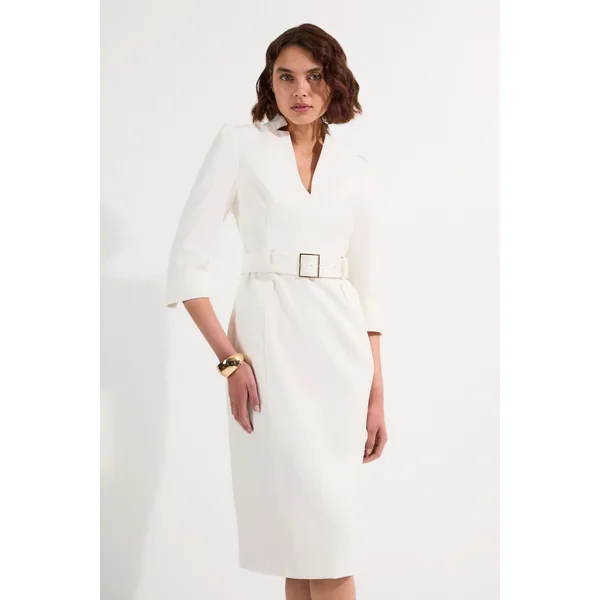 Robe Midi Forever en Crêpe Structurée Ceinturée