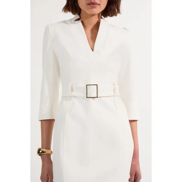 Robe Midi Forever en Crêpe Structurée Ceinturée