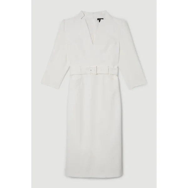 Robe Midi Forever en Crêpe Structurée Ceinturée