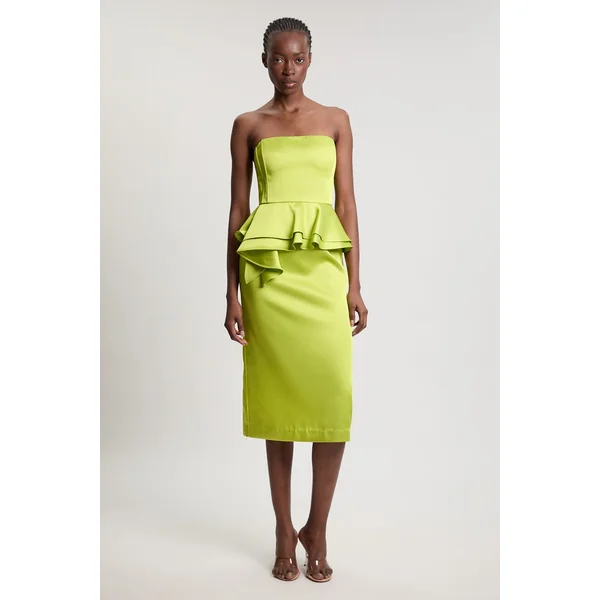 Robe Midi Fourreau En Satin Doublé Avec Basque