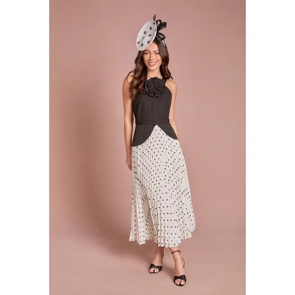 Robe Midi Plissée À Imprimé À Pois Avec Détail Corsage À Basque Petite Lisa Tan