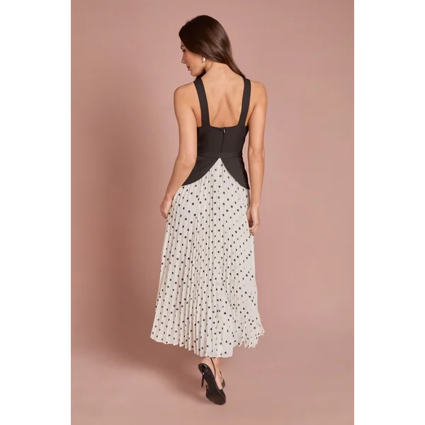 Robe Midi Plissée À Imprimé À Pois Avec Détail Corsage À Basque Petite Lisa Tan