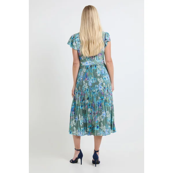 Robe Midi Plissée À Volants Floraux Et Encolure Nouée Petite