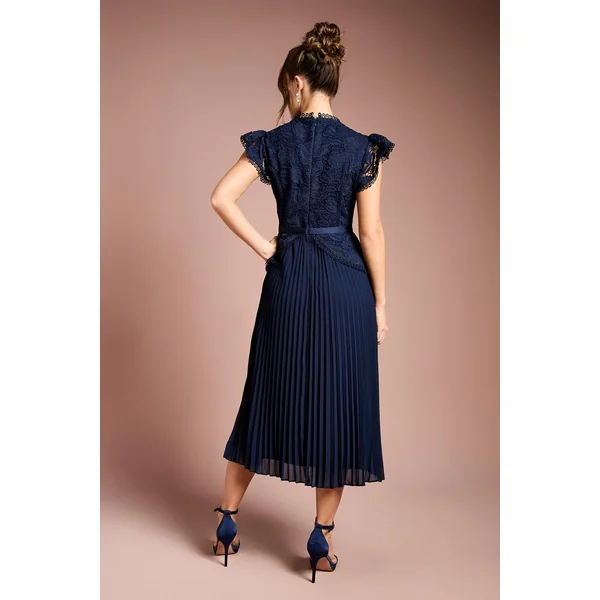 Robe Midi Péplum à Corsage en Dentelle