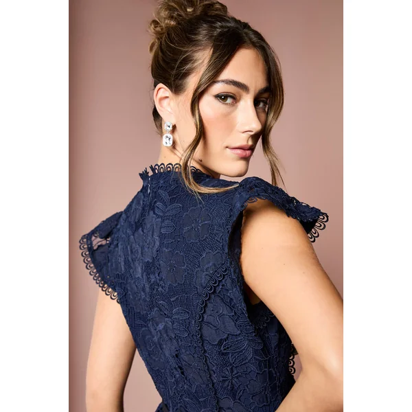 Robe Midi Péplum à Corsage en Dentelle