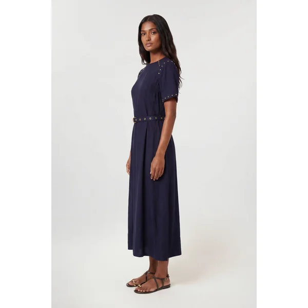 Robe Midi Tissée En Viscose Et Lin Premium Avec Détails Cloutés