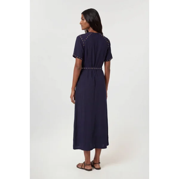 Robe Midi Tissée En Viscose Et Lin Premium Avec Détails Cloutés