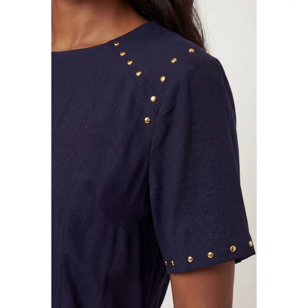 Robe Midi Tissée En Viscose Et Lin Premium Avec Détails Cloutés