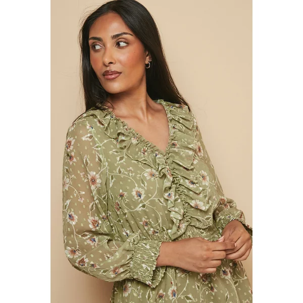 Robe Midi à Volants Floraux Petite Taille