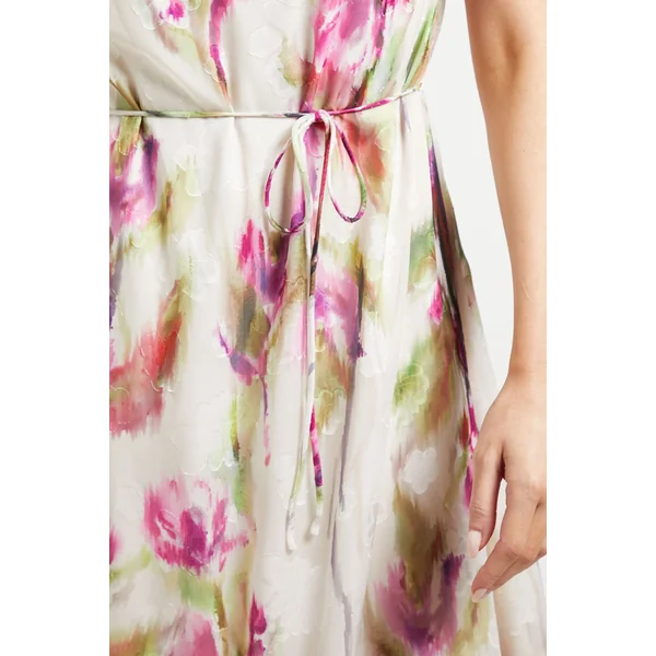 Robe Midi à Volants Motif Floral Dévoré