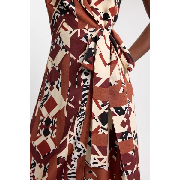 Robe Mi-longue En Crêpe De Viscose À Imprimé Abstrait Et Col Licou