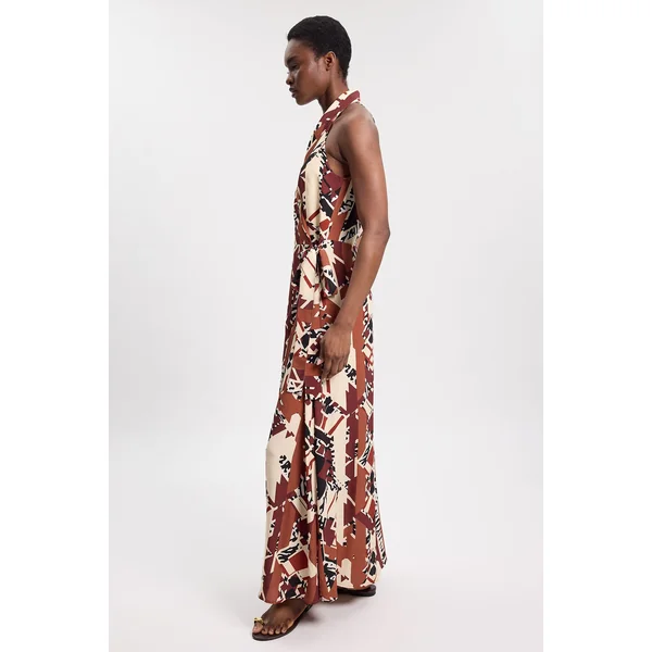 Robe Mi-longue En Crêpe De Viscose À Imprimé Abstrait Et Col Licou