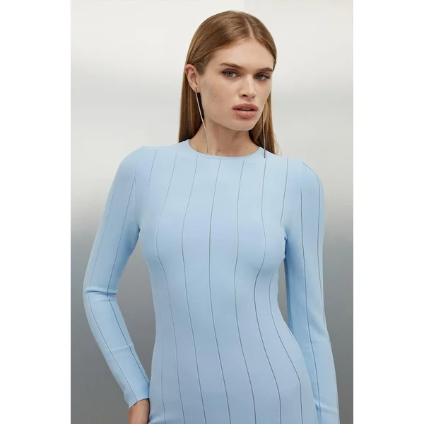 Robe Mi-Longue Tricotée à Jupe Évasée en Mélange de Viscose Filament