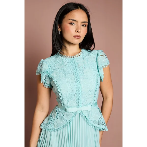 Robe Mi-Longue à Basque avec Corsage en Dentelle Petite Taille