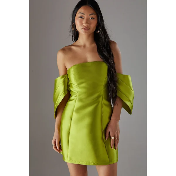 Robe Mini Bardot à Manches Bouffantes Structurées - Petite Taille