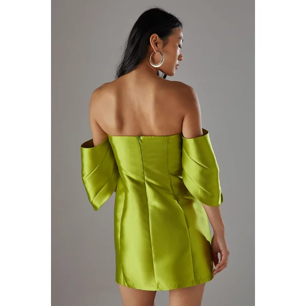 Robe Mini Bardot à Manches Bouffantes Structurées - Petite Taille