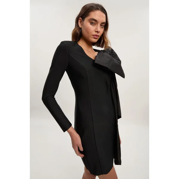 Robe Mini Tricot Bandage à Nœud en Taffetas Moulante