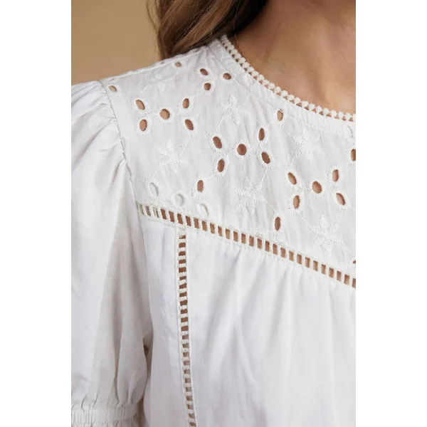 Robe Mini À Manches Bouffantes Avec Détail De Dentelle Broderie Anglaise