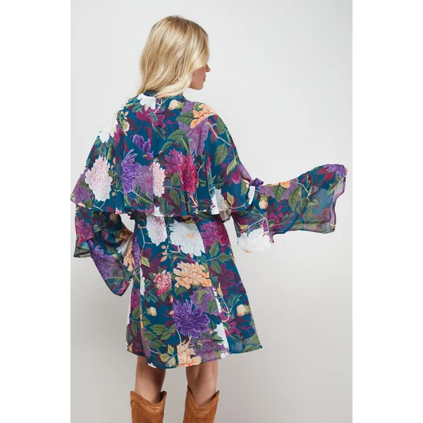 Robe Mini à Manches Cape Volantées