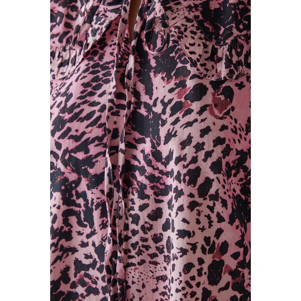 Robe Smock Mini à Col Surdimensionné et Détail Noué en Popeline Animal