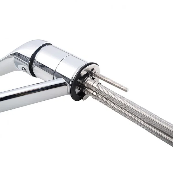 Robinet de cuisine pour évier Robinet mitigeur et pivotant, en acier chromé inoxydable, tuyau 45 cm, Couleur argent