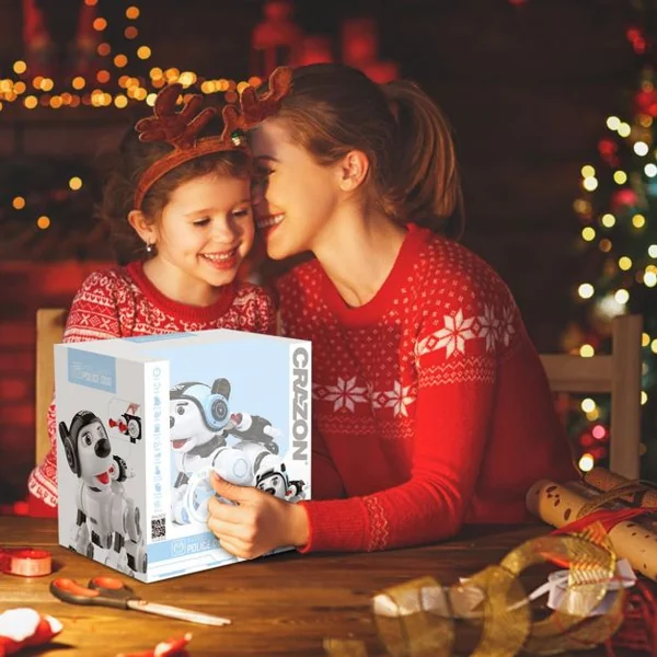 Robot Chien Intelligent Télécommandé pour Enfants de +6 Ans Danse Chante Tire Recharge USB 18x25x25 cm Blanc + Bleu