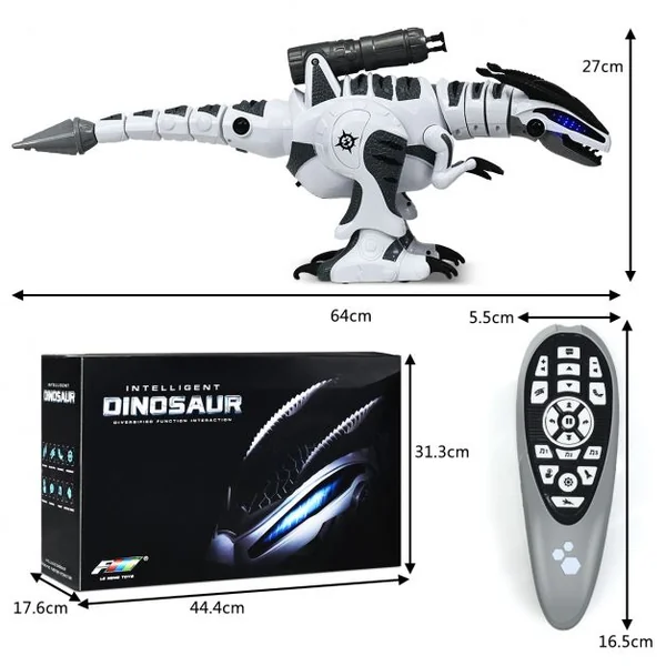 Robot Dinosaure Electrique avec 5 Missiles Sons Lumières Robot Télécommandé Batterie Lithium 3,7v 64x16x27cm Blanc