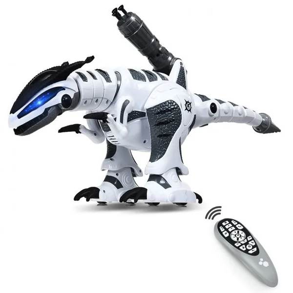 Robot Dinosaure Electrique avec 5 Missiles Sons Lumières Robot Télécommandé Batterie Lithium 3,7v 64x16x27cm Blanc