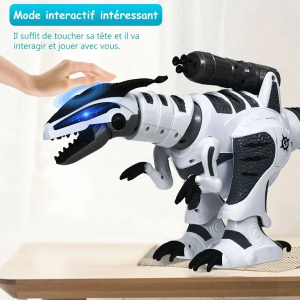 Robot Dinosaure Electrique avec 5 Missiles Sons Lumières Robot Télécommandé Batterie Lithium 3,7v 64x16x27cm Blanc