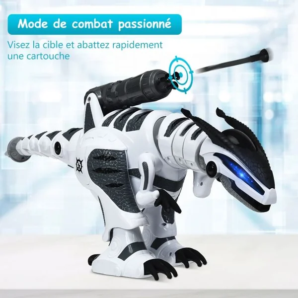 Robot Dinosaure Electrique avec 5 Missiles Sons Lumières Robot Télécommandé Batterie Lithium 3,7v 64x16x27cm Blanc