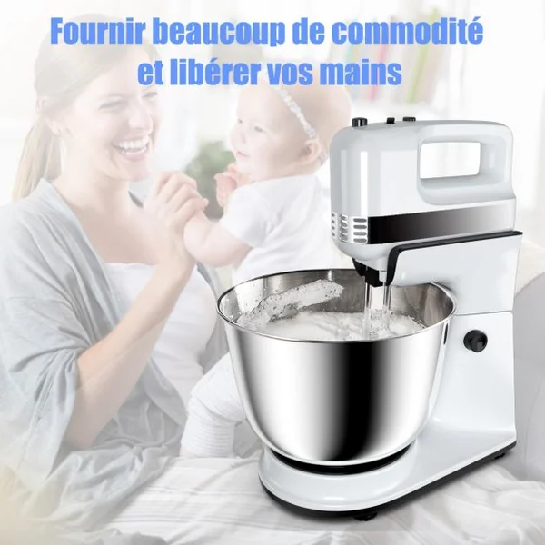 Robot Pâtissier Robot Cuisine Multifonction avec Pétrin Haut Puissance 5 Vitesses Bol 4l Accessoires 28x22x34cm Blanc