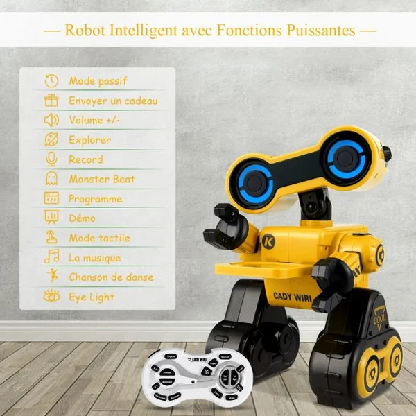 Robot Smart Jouet Télécommandé Interface Usb Distance 10m Plateau Amovible Programmation en Abs 16x17x24cm Jaune